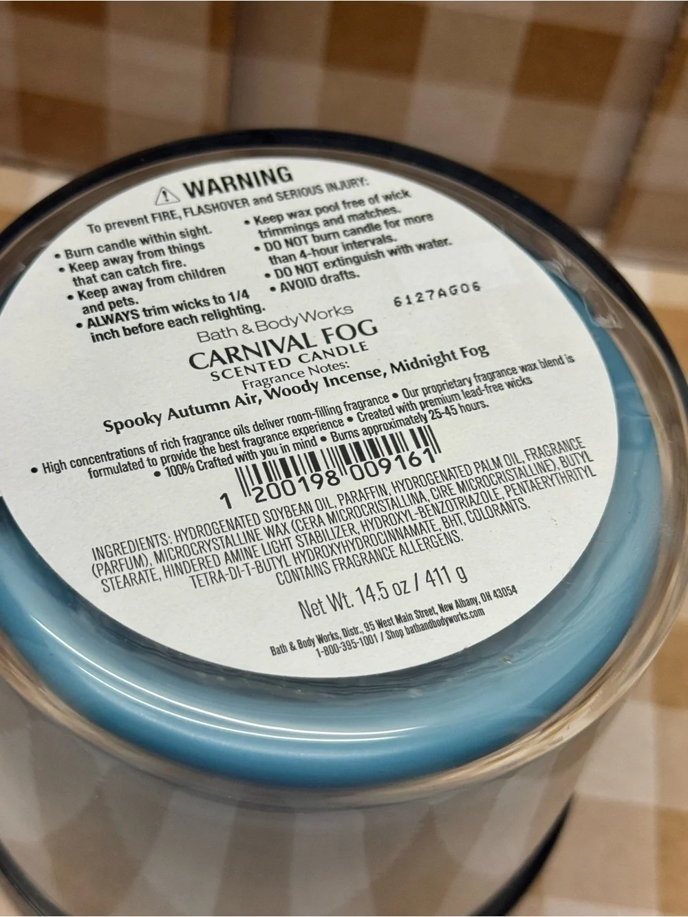 NEW B&BW CARNIVAL FOG 3 wick candle